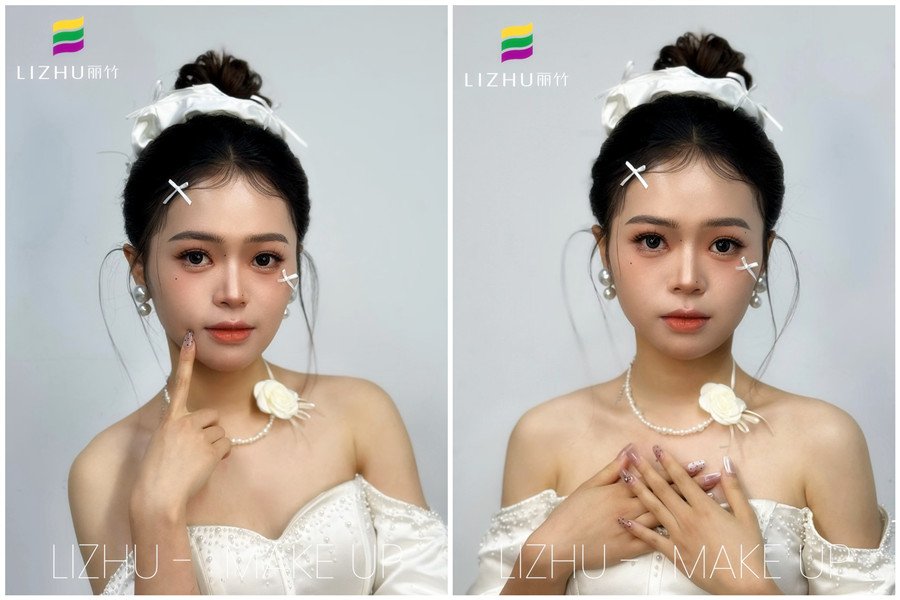 韓系甜美丸子頭新娘，廣西化妝培訓(xùn)高彩